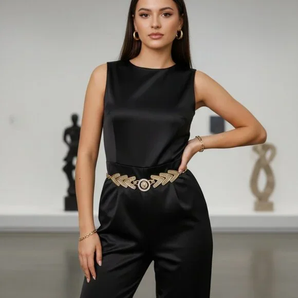 Women Gold Metal Chain Links Arrowhead Fashion Belt Lion Head Coin Charm M L XL - Picture 16 of 17